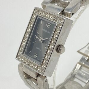 Rumours Women's Watch 20mm Silver Tone Gray Dial Crystals Tank New Battery 7.25"